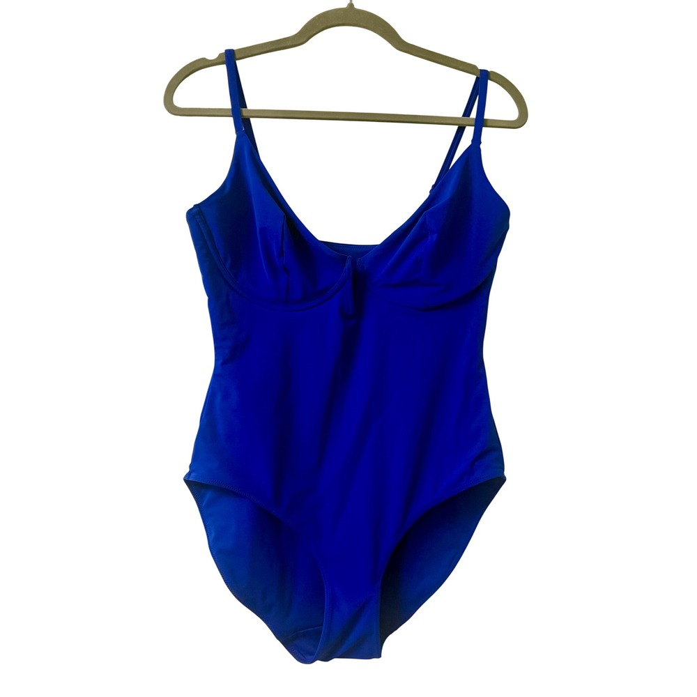 Popilush Womens Royal Blue Underwire V-Wire One Piece Swimsuit Size L